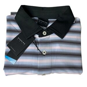 Dunning Golf Mens Sz S‎ Cool Max Performance Polo Shirt Oxford Black Blue Stripe